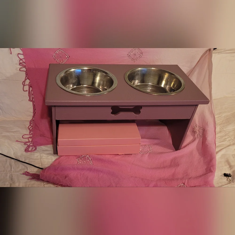Elevated Dog Feeder with Stainless Steel Bowls - Purple